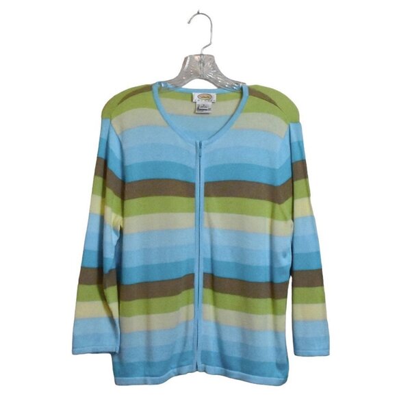 Talbots 3/4 Sleeve Zip Up Stripe Cardigan Size M - Picture 1 of 9